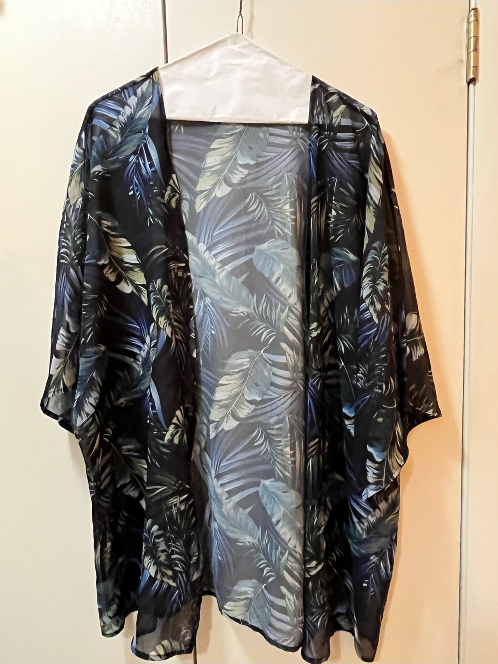 Sheer Tropical Leaf Kimono - Black & Blue